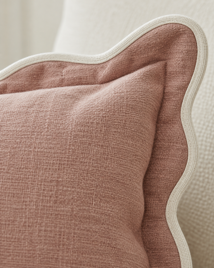 Chloe Dusty Pink Rectangle Scalloped Cushion Cover — fabric detail 1