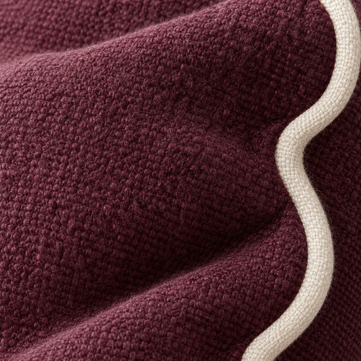 Chloe Burgundy Square Plum And Cream Scalloped Cushion Cover — fabric detail 2