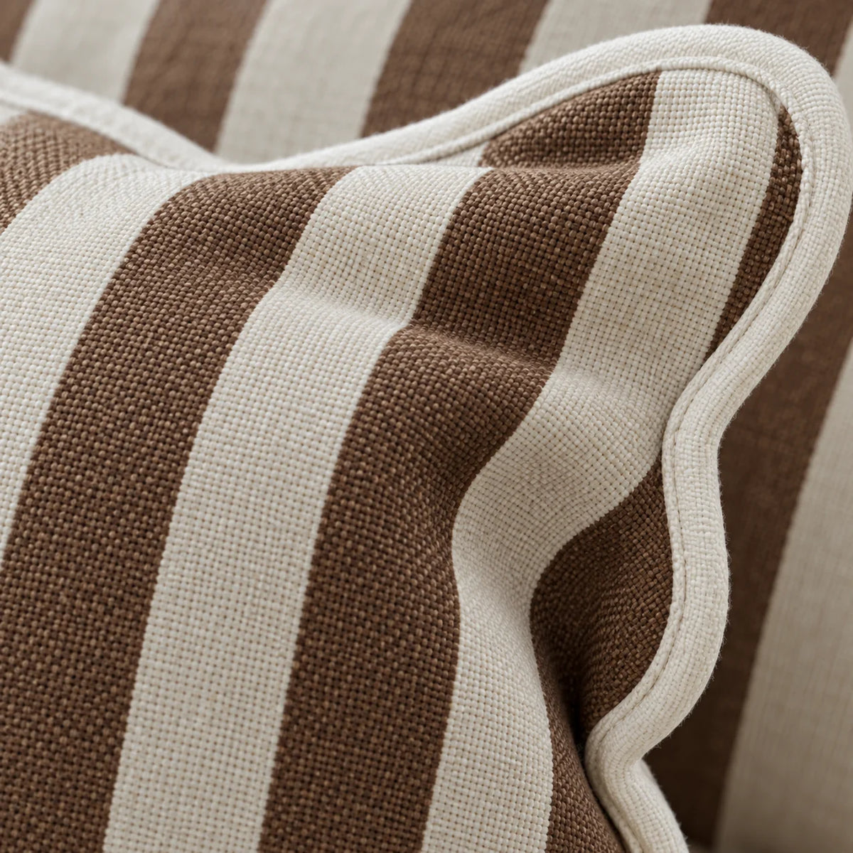 Chloe Brown Square Stripe Scalloped Cushion Cover — fabric detail 4
