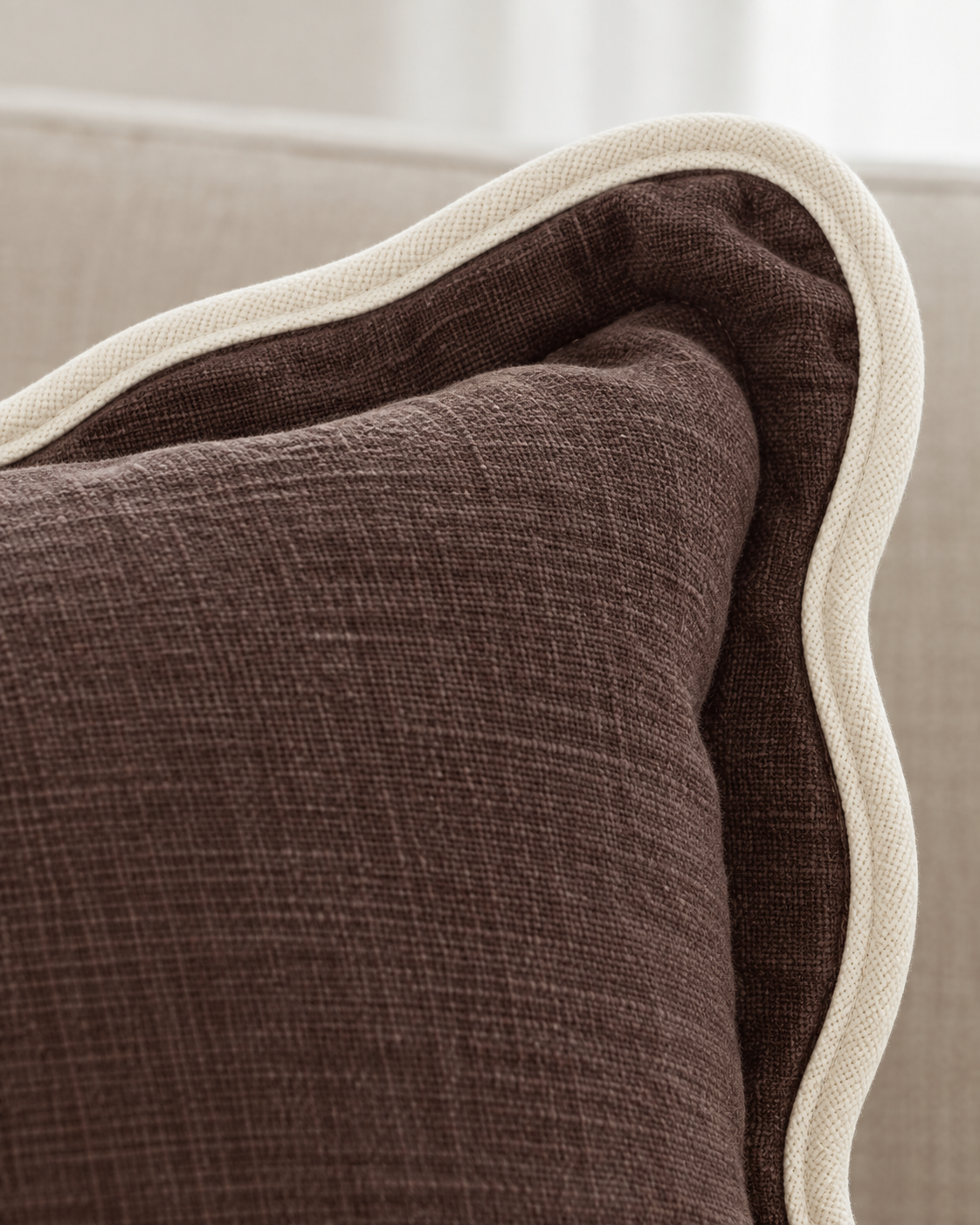 Chloe Chocolate Brown Square Scalloped Cushion Cover — fabric detail 1
