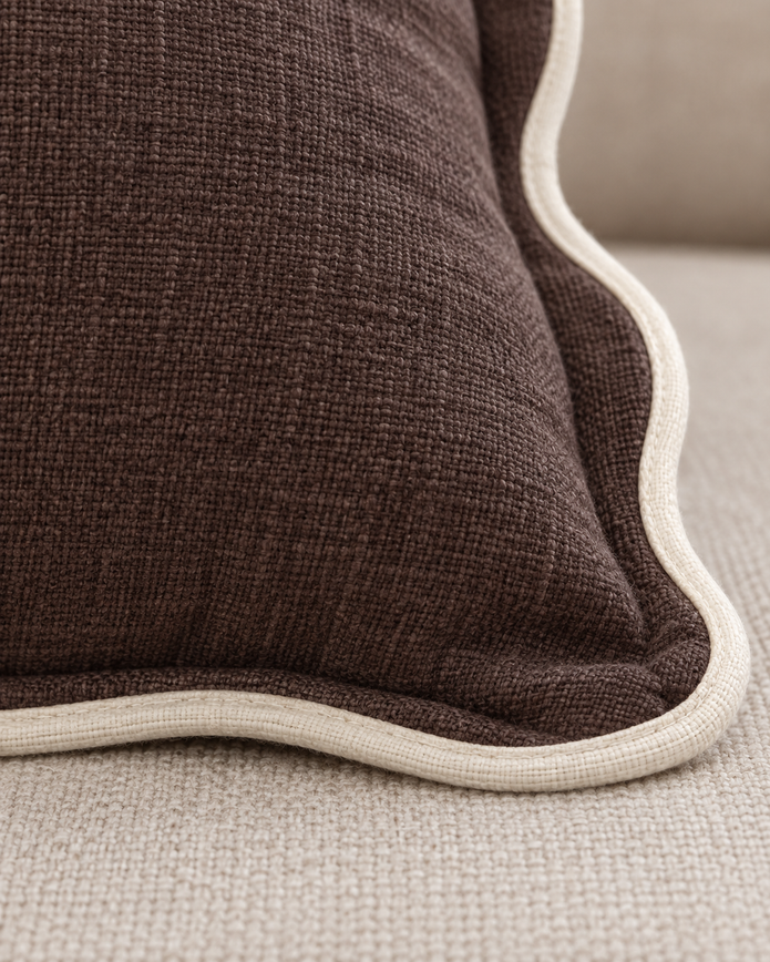 Chloe Chocolate Brown Square Scalloped Cushion Cover — fabric detail 3