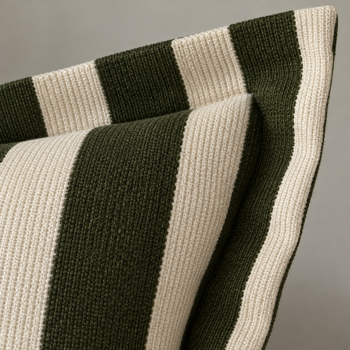 Orla Olive Green Stripe Cushion Cover — fabric detail 1