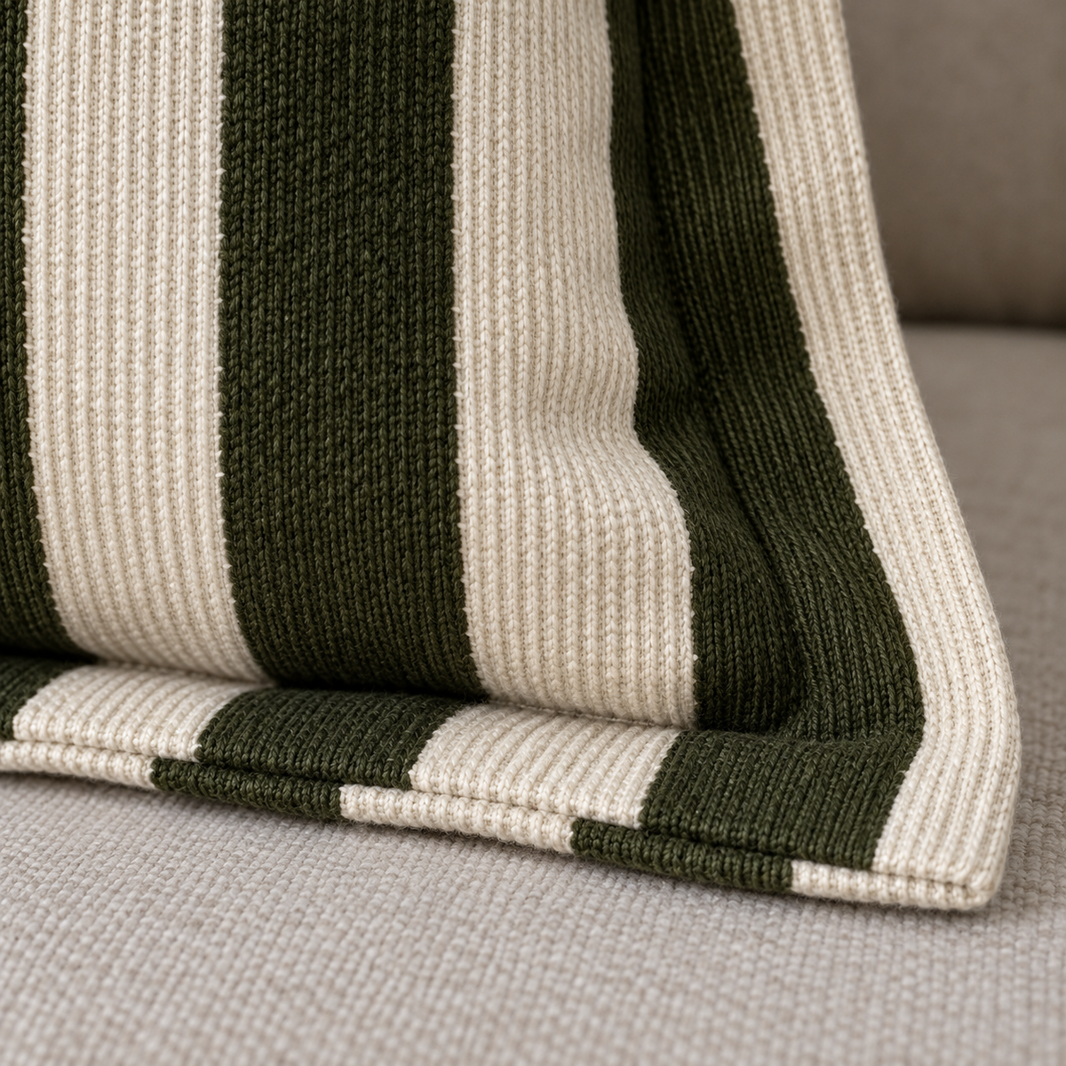 Orla Olive Green Stripe Cushion Cover — fabric detail 3