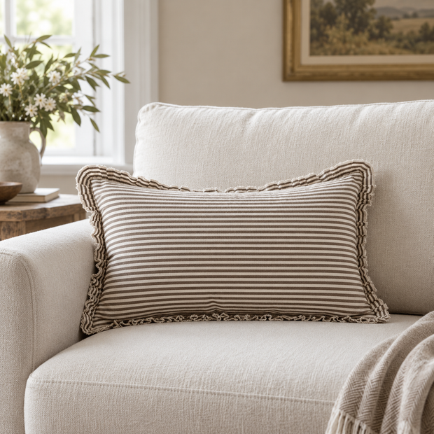 Darcy Chocolate Brown Pinstripe Cushion Cover - Rectangle — styled view 1