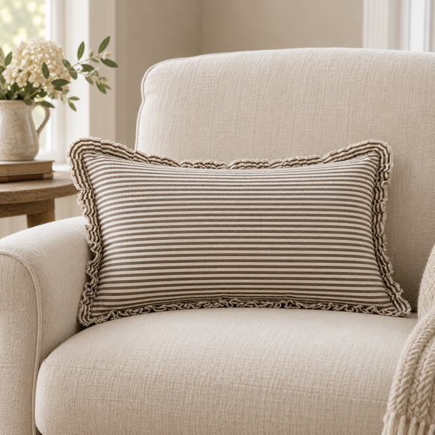 Darcy Chocolate Brown Pinstripe Cushion Cover - Rectangle — styled view 2
