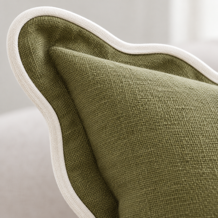 Chloe Olive Green Square Scalloped Edge Cushion Cover — fabric detail 1