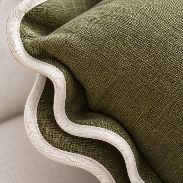 Chloe Olive Green Square Scalloped Edge Cushion Cover — fabric detail 4