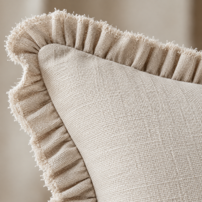Grace Beige Square Ruffle Cushion Cover — fabric detail 1