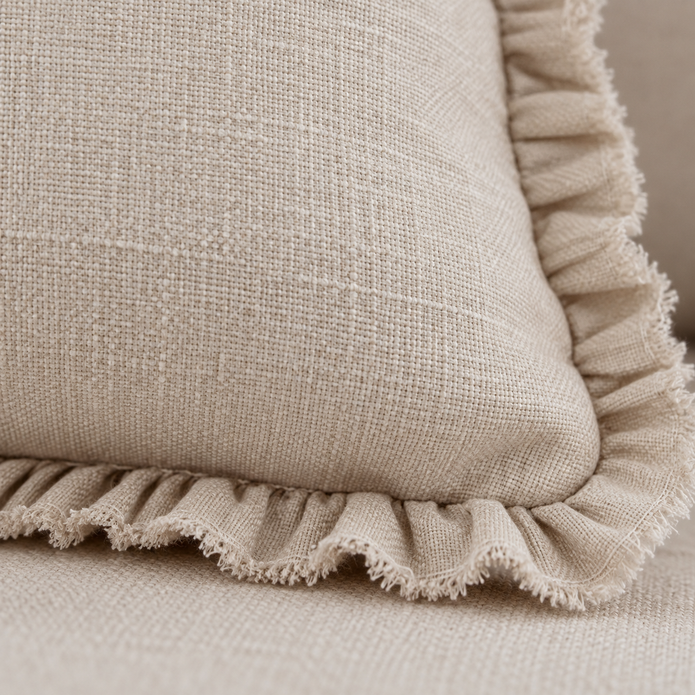 Grace Beige Square Ruffle Cushion Cover — fabric detail 3