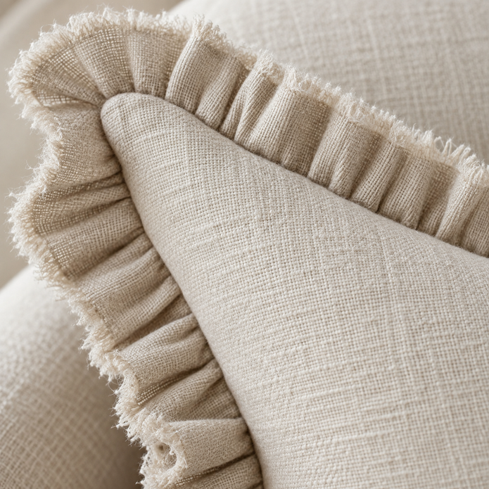 Grace Beige Square Ruffle Cushion Cover — fabric detail 4