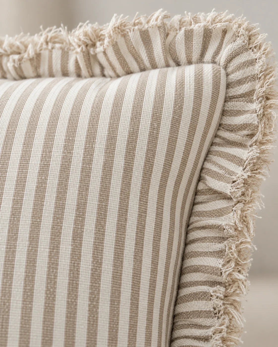 Hallie Light Brown Pinstripe Square Cushion Cover — fabric detail 1