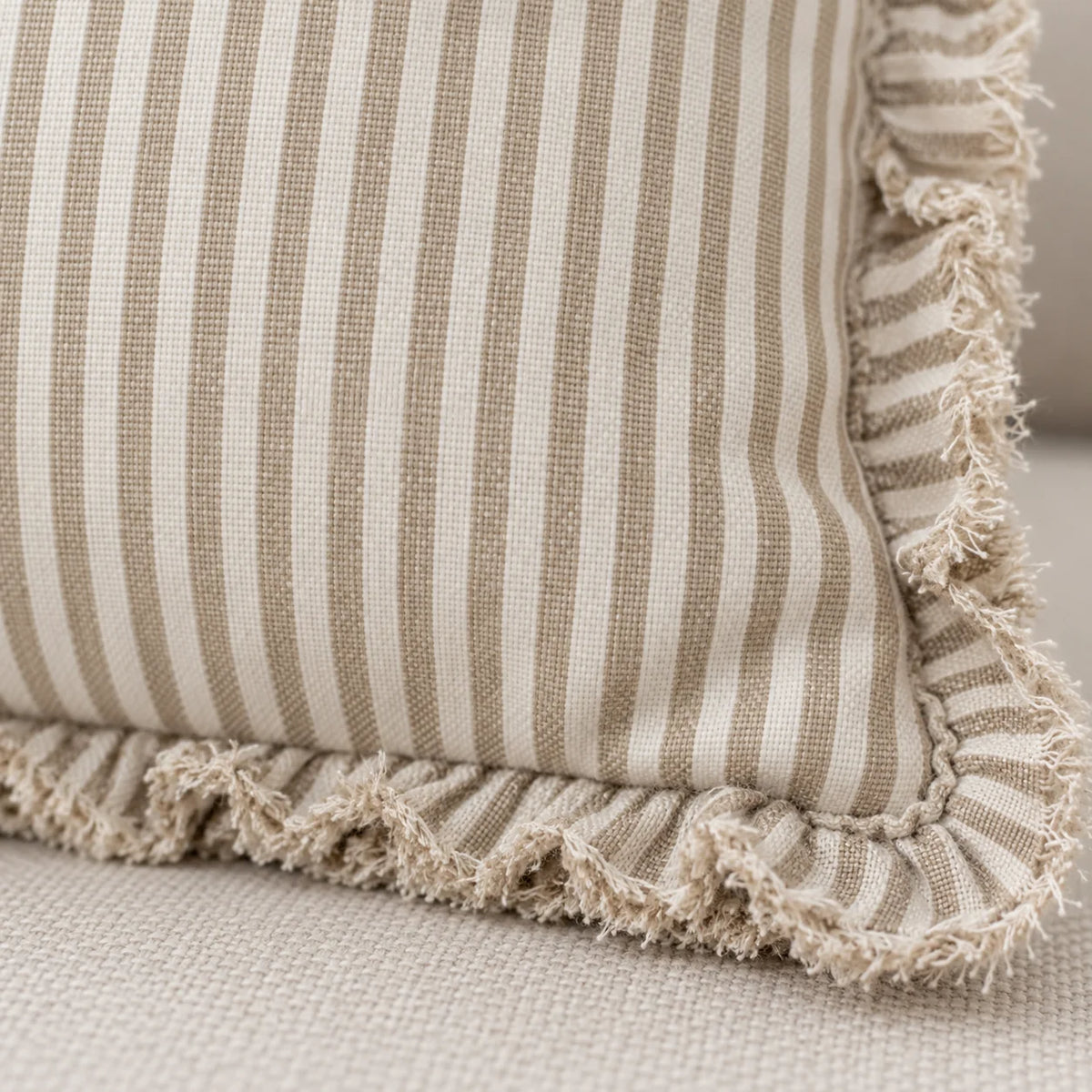 Hallie Light Brown Pinstripe Square Cushion Cover — fabric detail 3
