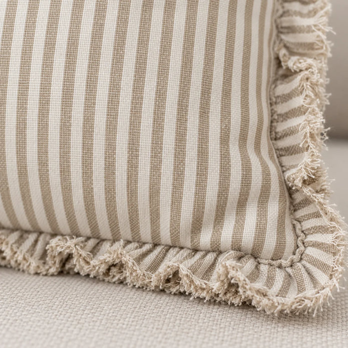 Hallie Light Brown Pinstripe Square Cushion Cover — fabric detail 3