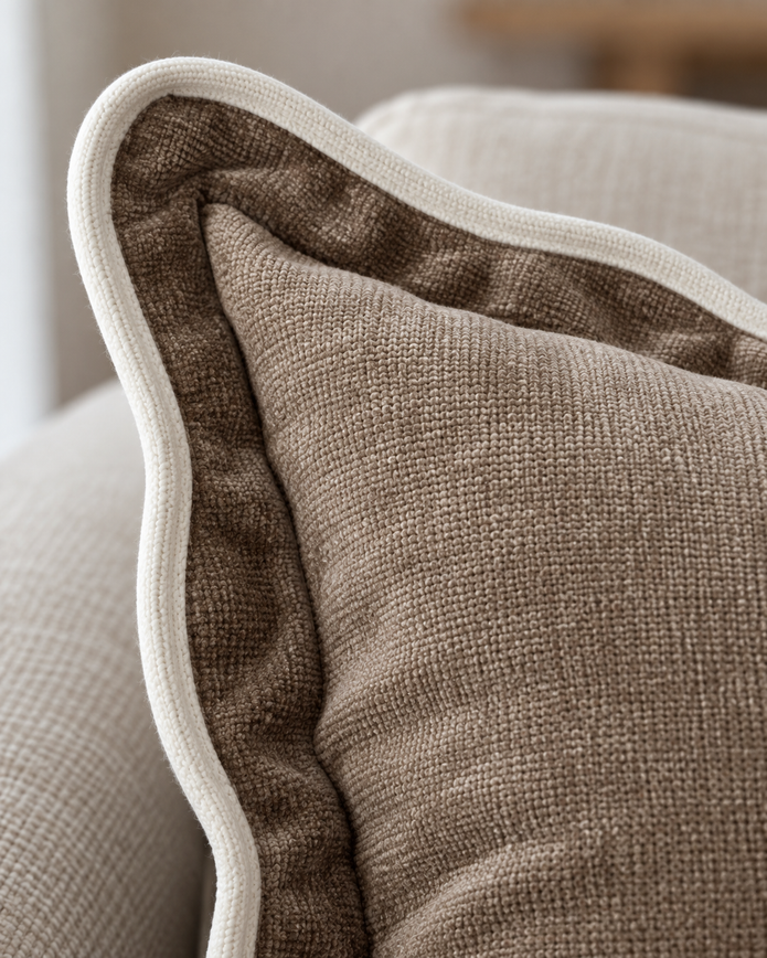 Chloe Coffee Brown And Cream Scalloped Cushion Cover — fabric detail 1