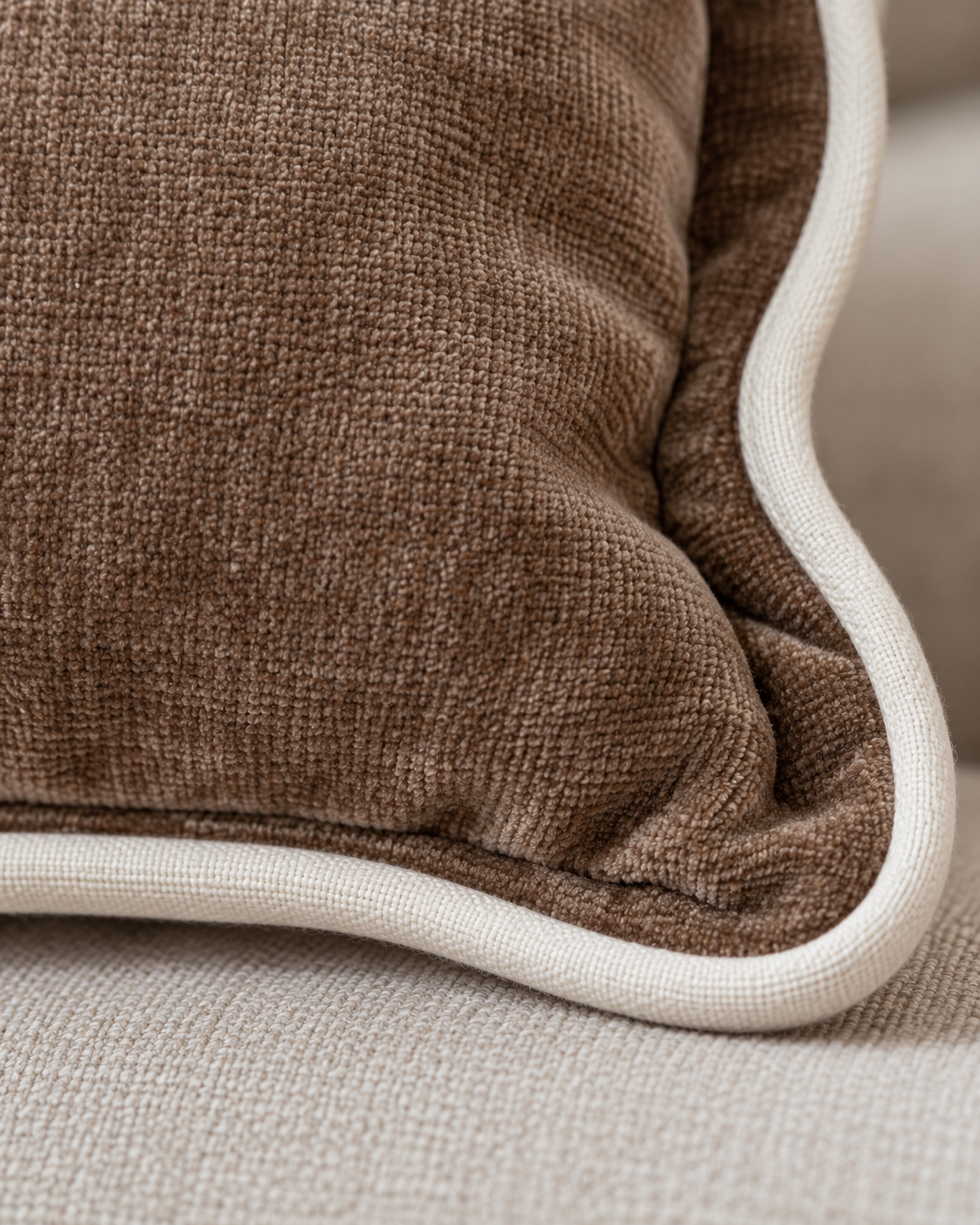 Chloe Coffee Brown And Cream Scalloped Cushion Cover — fabric detail 3