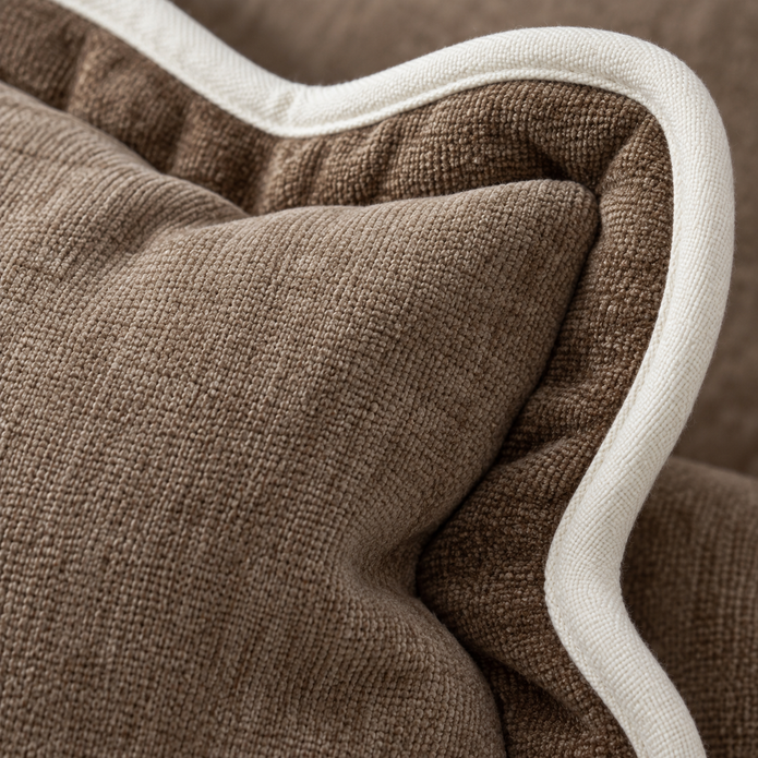 Chloe Coffee Brown And Cream Scalloped Cushion Cover — fabric detail 4