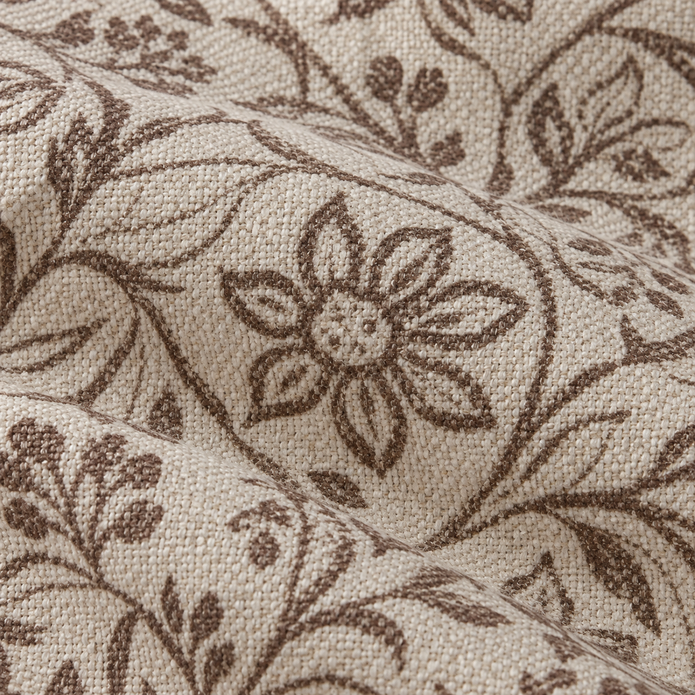 Ivy Brown Floral Print Luxury Cotton Cushion Cover — fabric detail 2