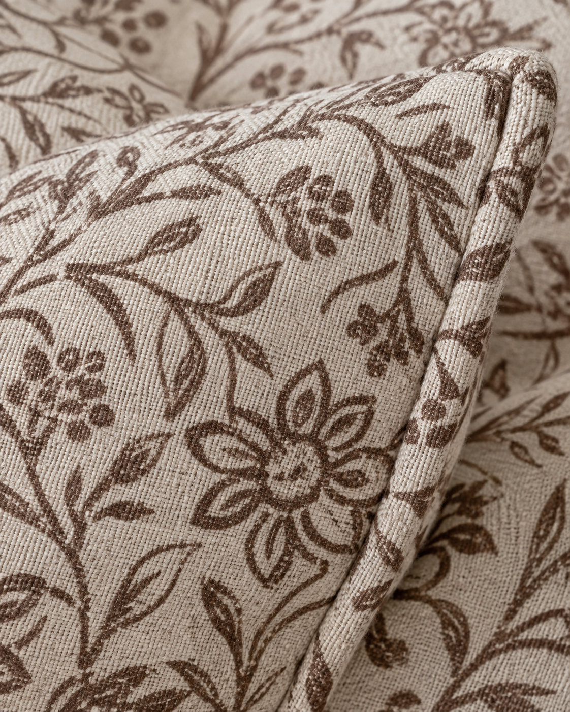 Ivy Brown Floral Print Luxury Cotton Cushion Cover — fabric detail 4