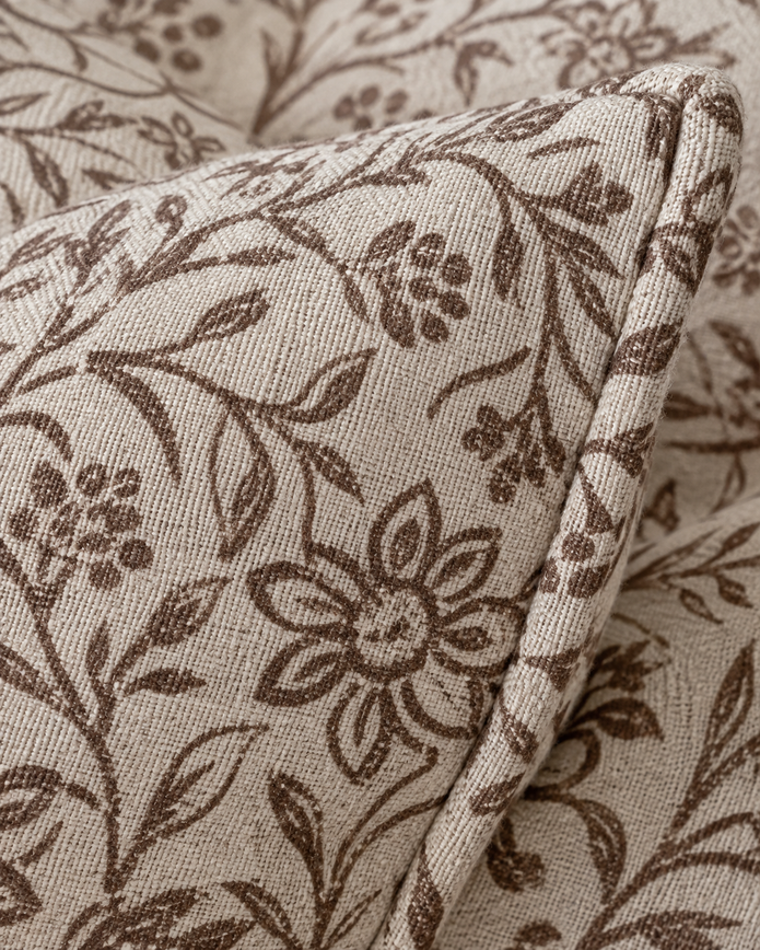Ivy Brown Floral Print Luxury Cotton Cushion Cover — fabric detail 4