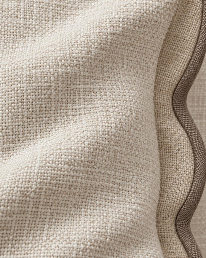 Chloe Cream And Greige Square Scalloped Cushion Cover — fabric detail 2