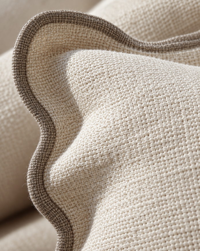 Chloe Cream And Greige Square Scalloped Cushion Cover — fabric detail 4