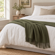 Della Olive Green Fine Knit Tasselled Throw Blanket – styled view 3