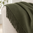 Della Olive Green Fine Knit Tasselled Throw Blanket – fabric detail 1