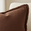 Esmee Dark Brown Ruffle Square Linen Blend Cushion Cover — fabric detail 1