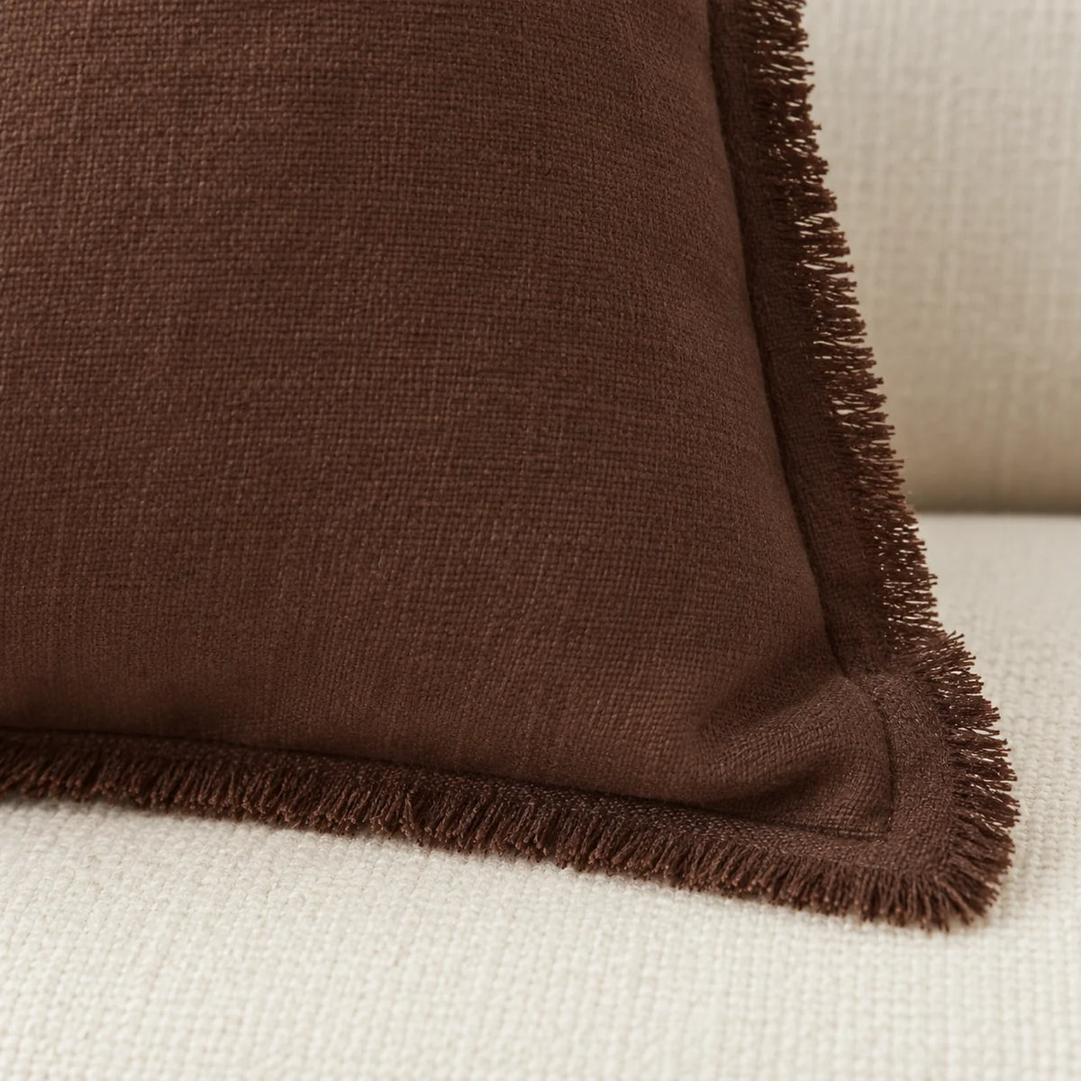 Esmee Dark Brown Ruffle Square Linen Blend Cushion Cover — fabric detail 3