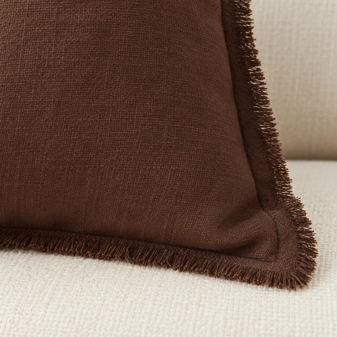 Esmee Dark Brown Ruffle Square Linen Blend Cushion Cover — fabric detail 3