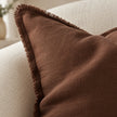 Esmee Dark Brown Ruffle Square Linen Blend Cushion Cover — fabric detail 4
