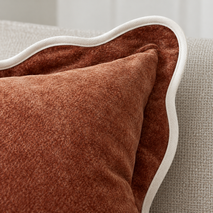 Chloe Rust Brown And Cream Scalloped Cushion Cover — fabric detail 1
