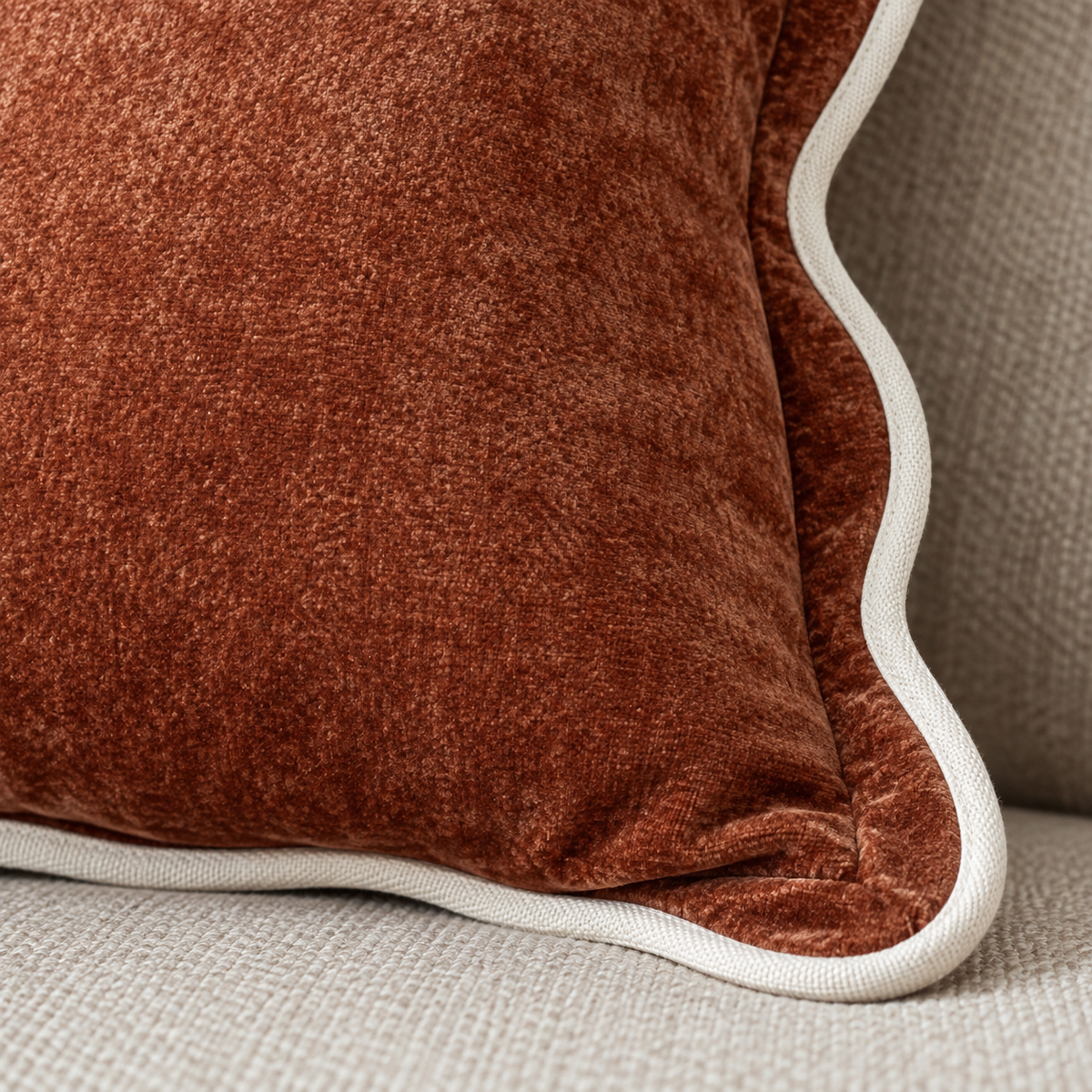 Chloe Rust Brown And Cream Scalloped Cushion Cover — fabric detail 3