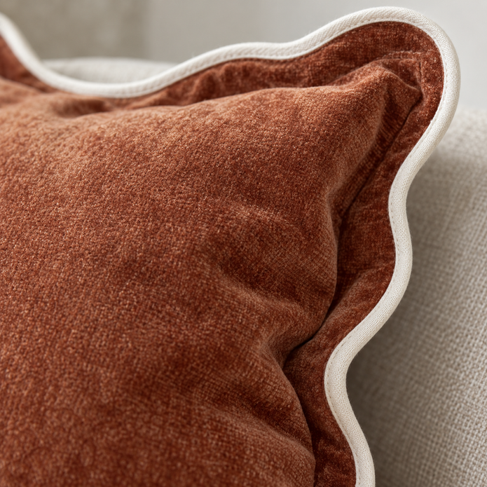 Chloe Rust Brown And Cream Scalloped Cushion Cover — fabric detail 4
