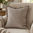Darcy chocolate brown pinstripe cushion cover styled in a warm country interior