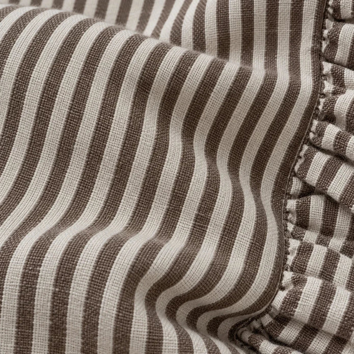 Darcy cushion cover chocolate brown and white pinstripe cotton blend fabric detail