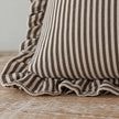 Close-up texture of Darcy chocolate brown pinstripe cushion cover and stitching