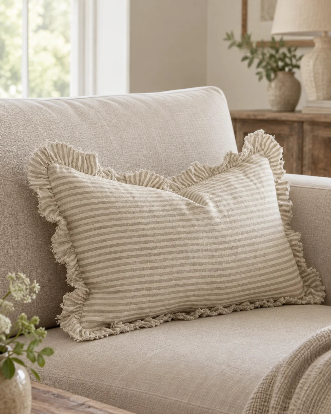 Hallie Natural Beige Pinstripe Cushion Cover - Rectangle — styled view 1