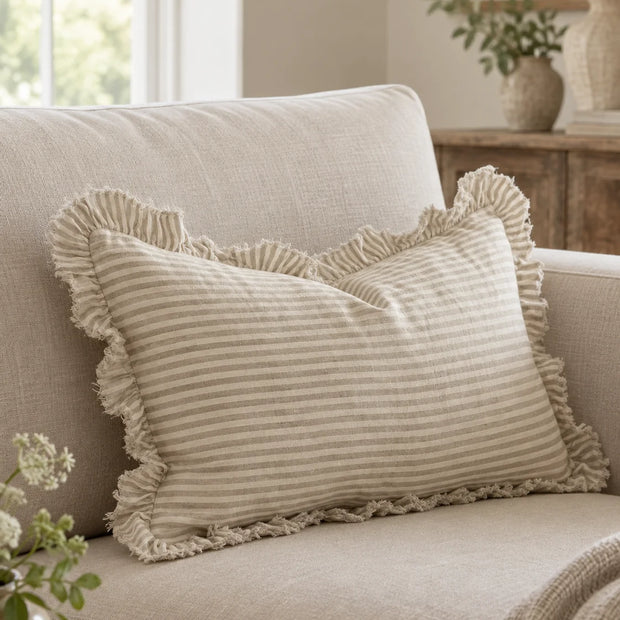 Hallie Natural Beige Pinstripe Cushion Cover - Rectangle — styled view 1