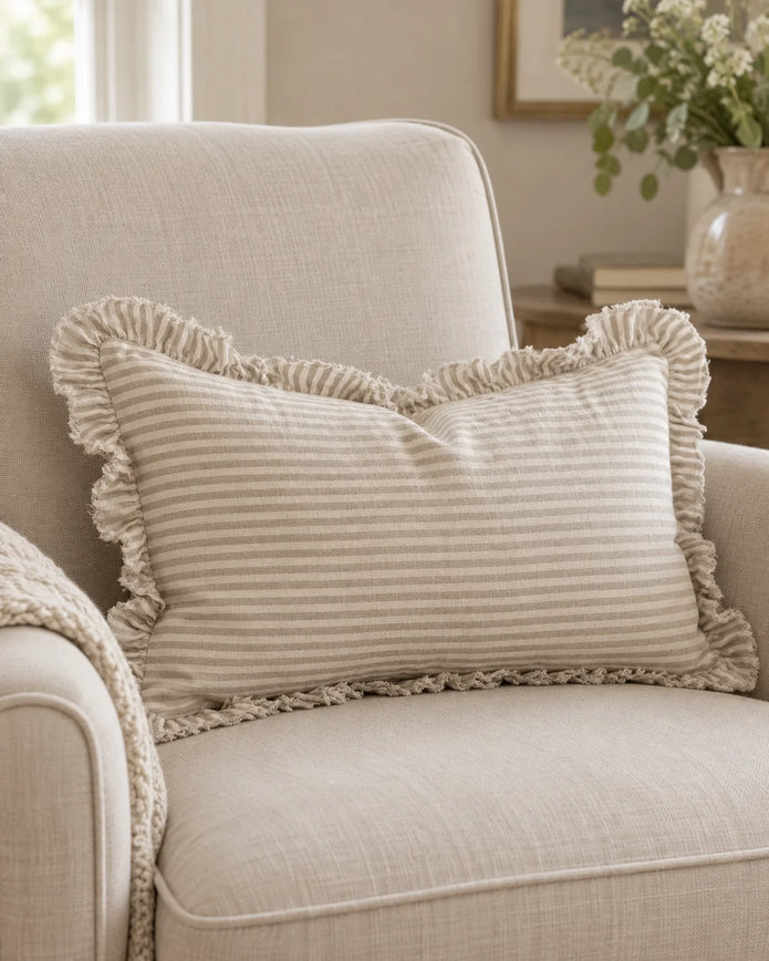 Hallie Natural Beige Pinstripe Cushion Cover - Rectangle — styled view 2