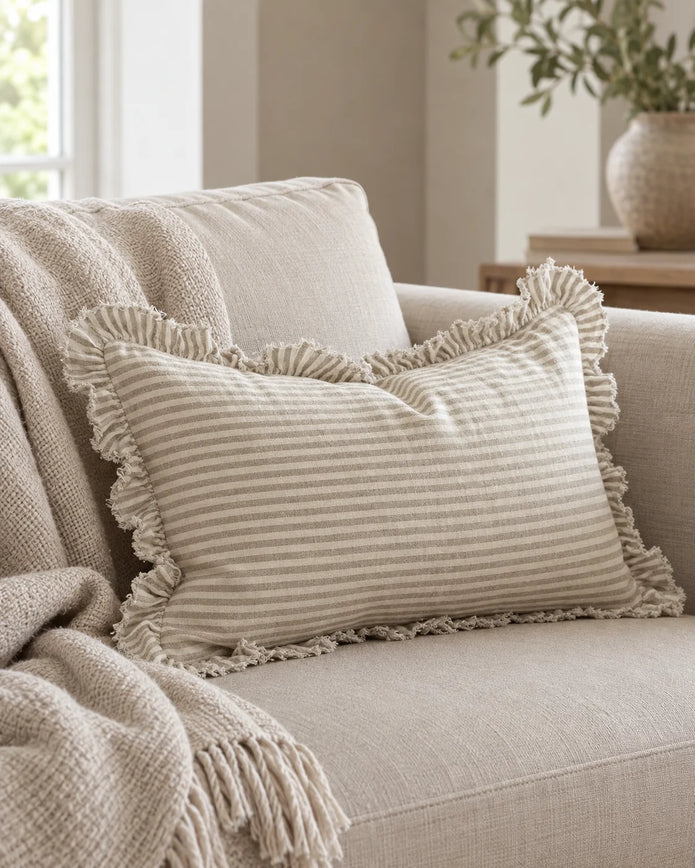 Hallie Natural Beige Pinstripe Cushion Cover - Rectangle — styled view 3