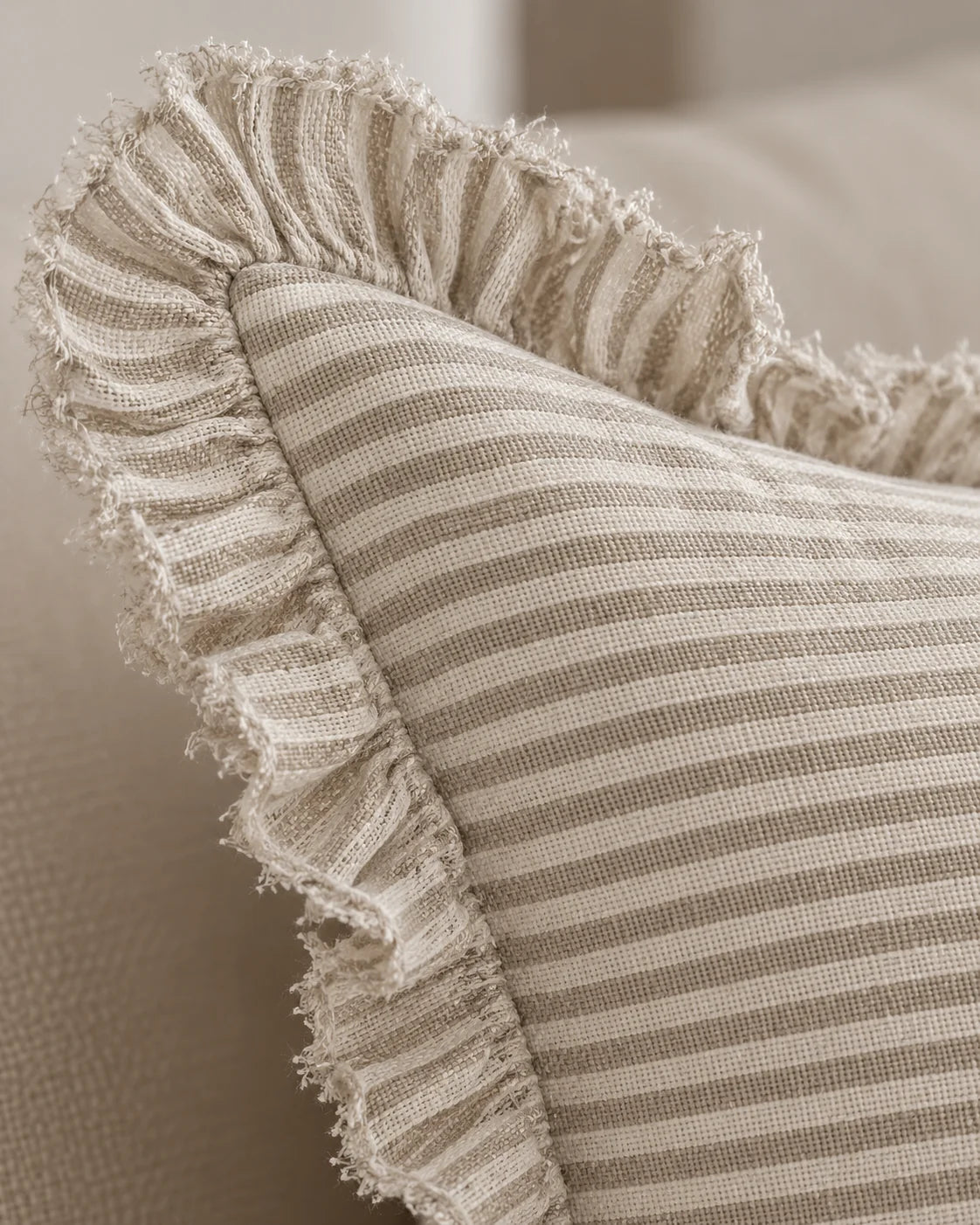 Hallie Natural Beige Pinstripe Cushion Cover - Rectangle — fabric detail 1