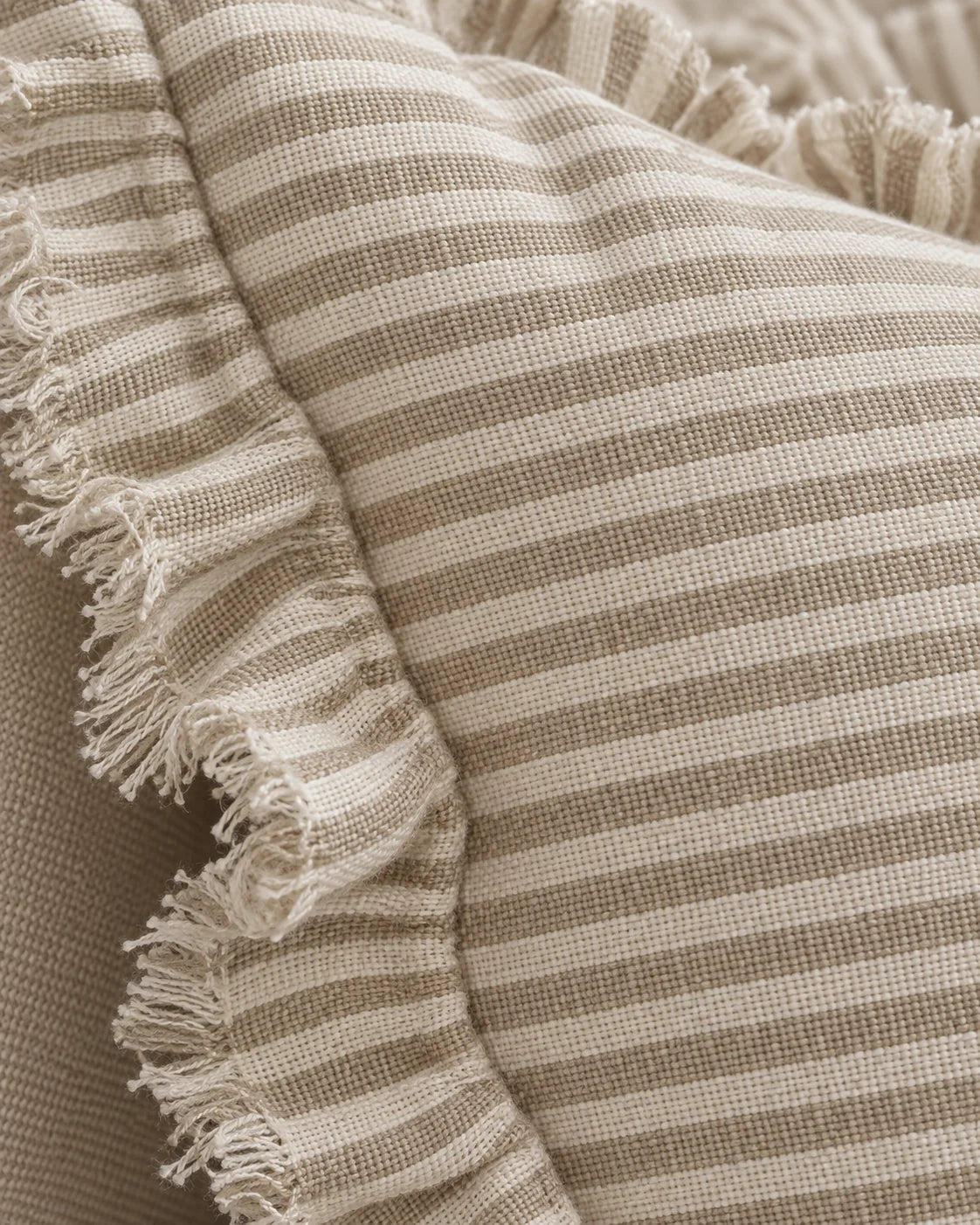Hallie Natural Beige Pinstripe Cushion Cover - Rectangle — fabric detail 2
