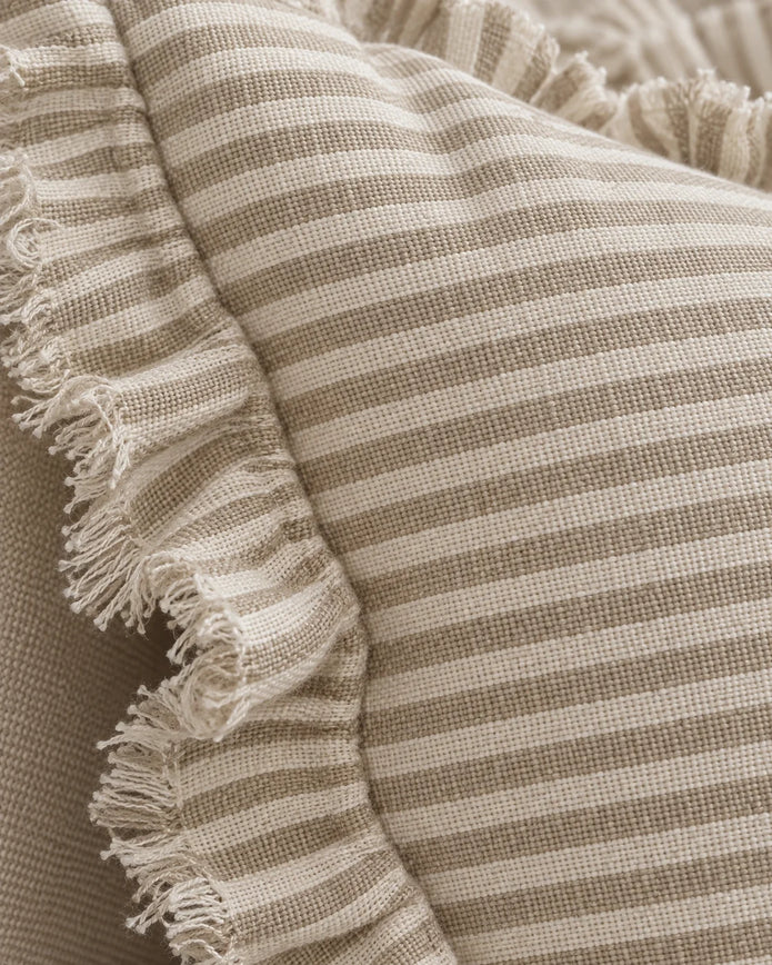 Hallie Natural Beige Pinstripe Cushion Cover - Rectangle — fabric detail 2