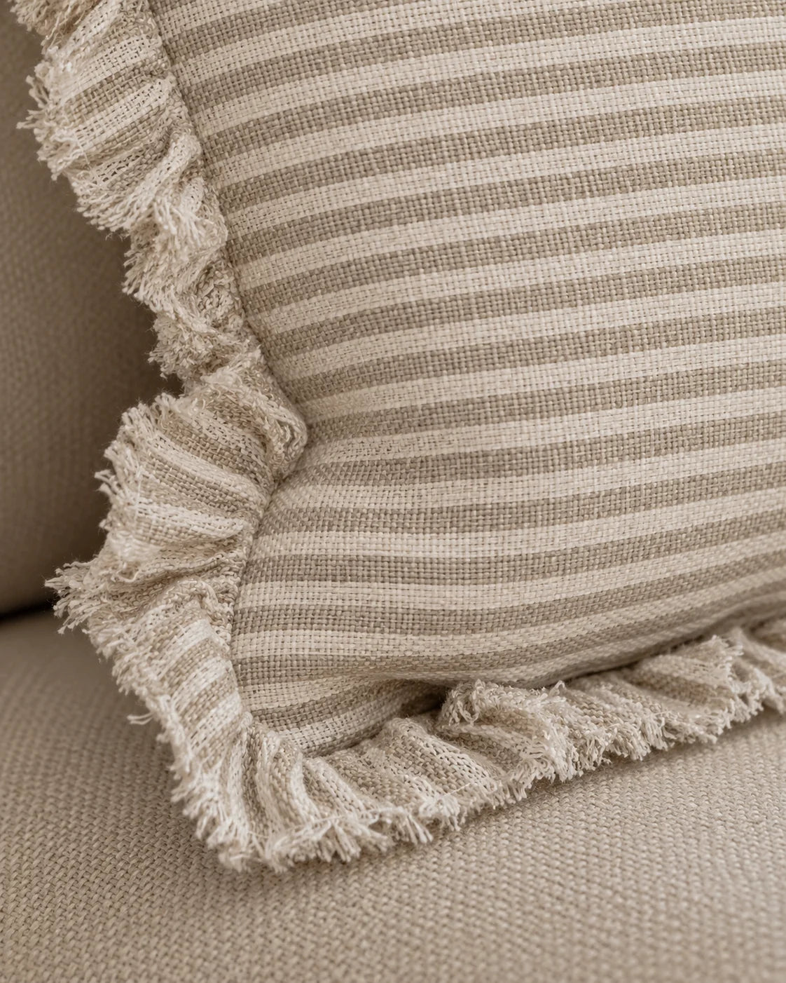 Hallie Natural Beige Pinstripe Cushion Cover - Rectangle — fabric detail 3
