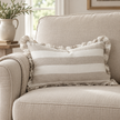 Hallie Beige And White Wide Stripe Rectangle Cotton Blend Cushion Cover — styled view 2