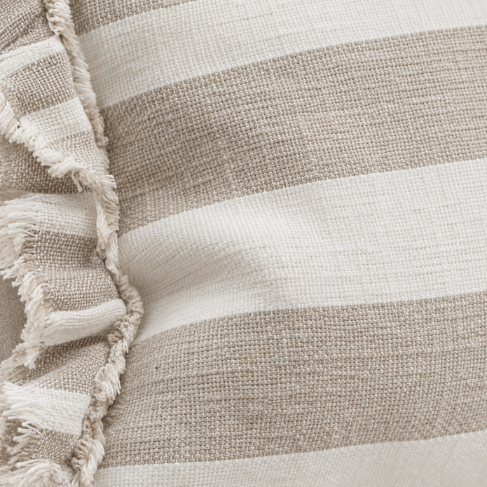 Hallie Beige And White Wide Stripe Rectangle Cotton Blend Cushion Cover — fabric detail 2