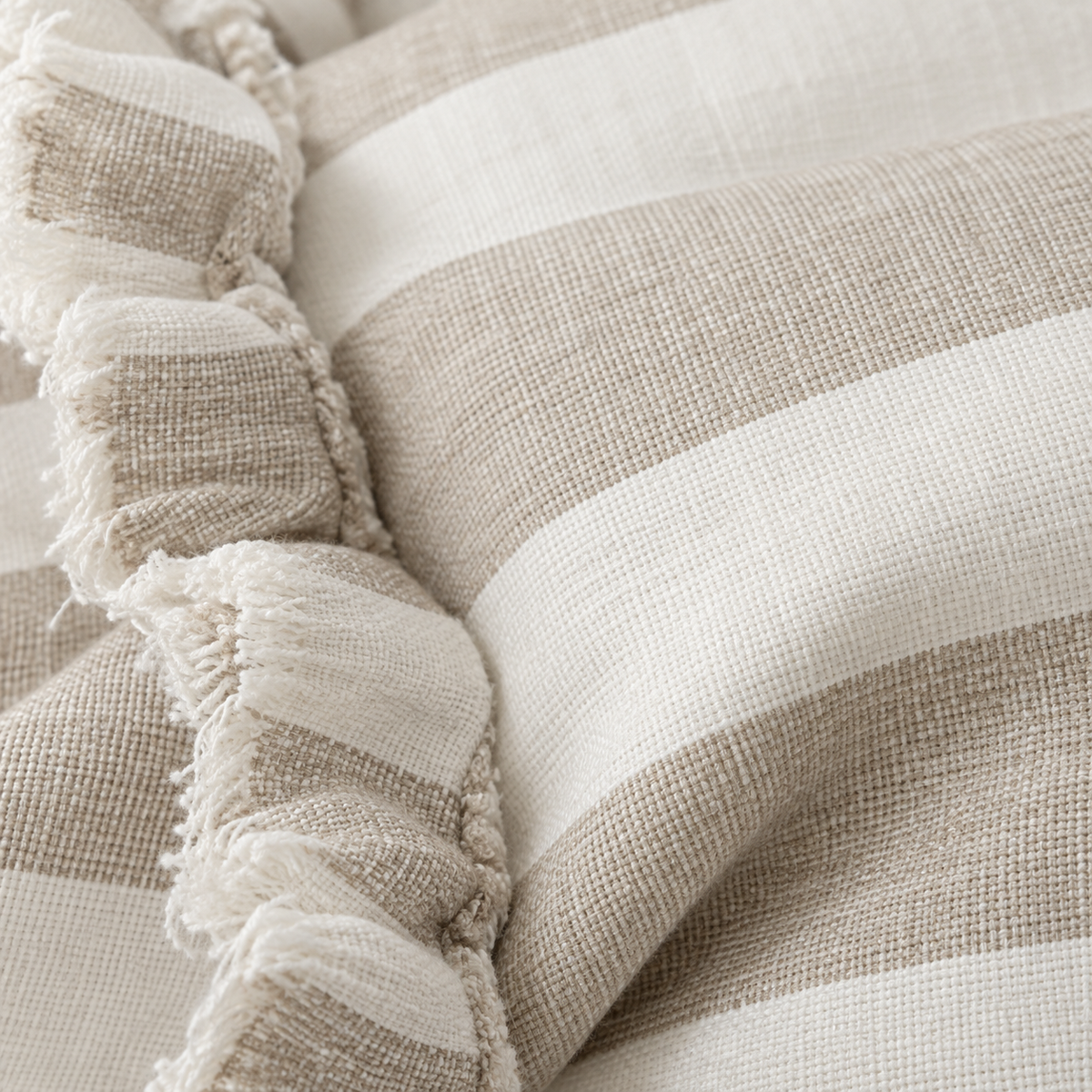 Hallie Beige And White Wide Stripe Rectangle Cotton Blend Cushion Cover — fabric detail 4