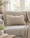 Hallie Beige Rectangle Linen Ruffled Cushion Cover — styled view 3