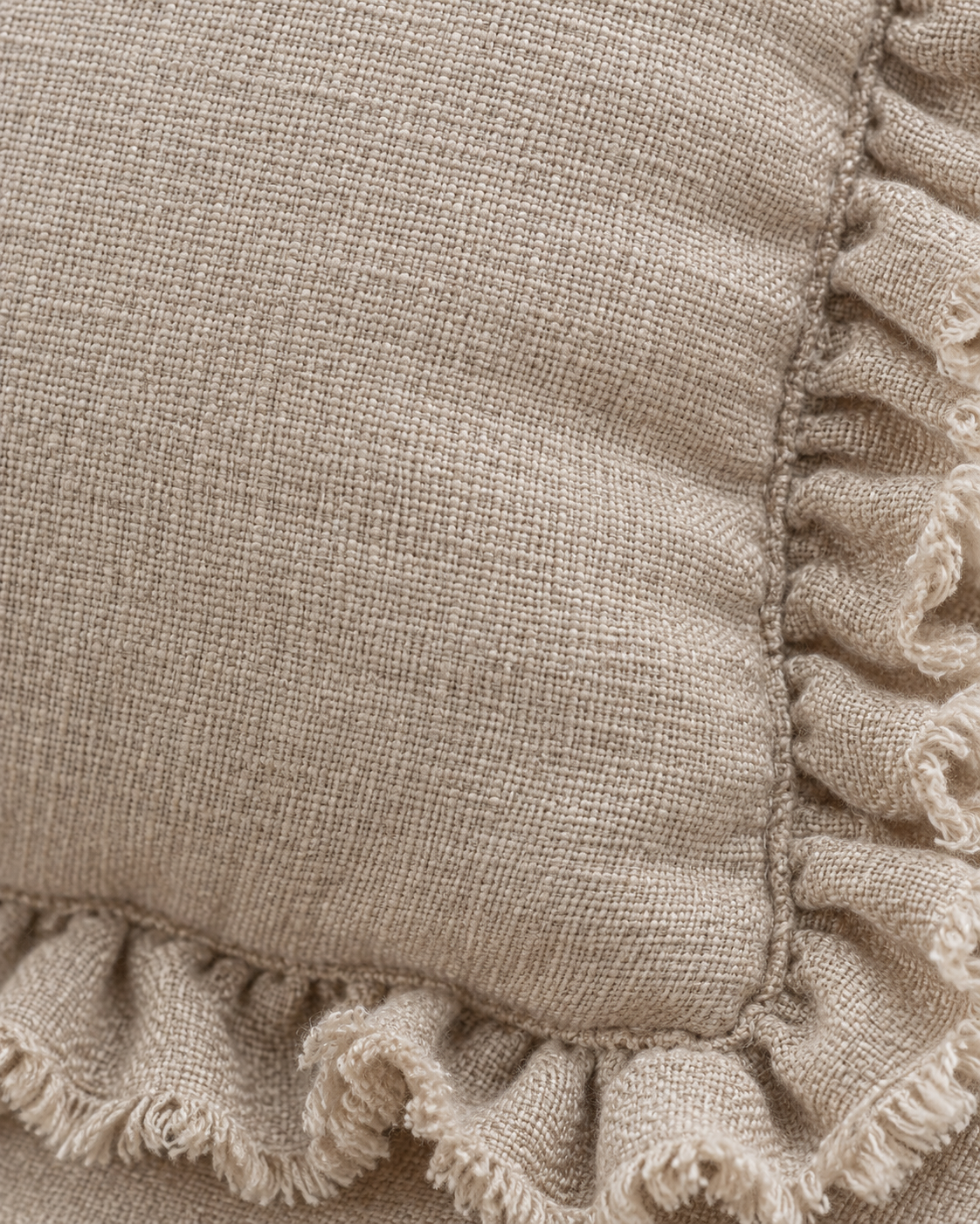 Hallie Beige Rectangle Linen Ruffled Cushion Cover — fabric detail 2